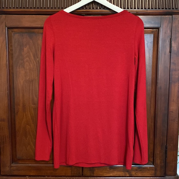 Eileen Fisher viscose / Lycra jersey bateau neck long sleeve top cardinal red - Picture 2 of 10